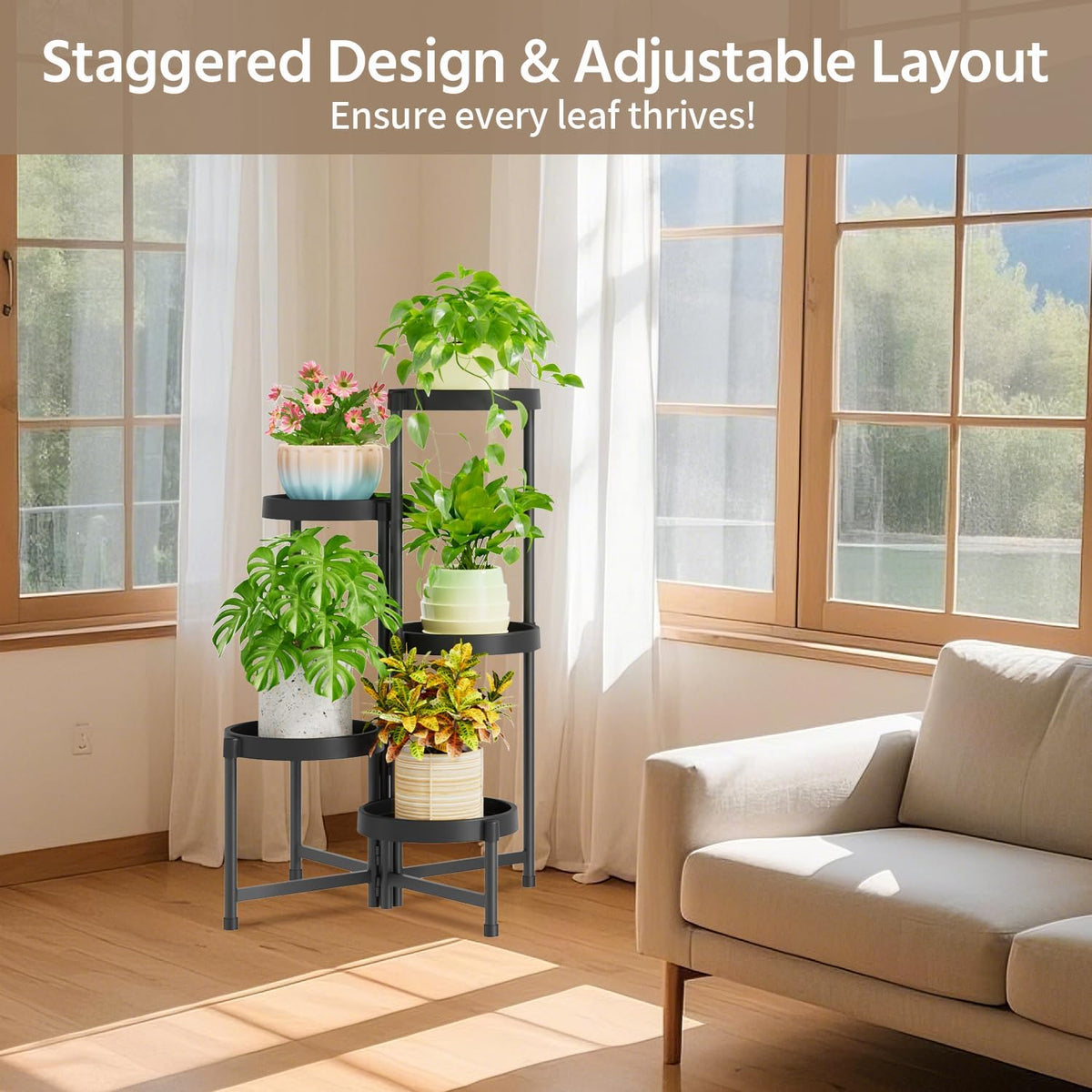 LASZOLA black-modern plant stand complements living rooms and balconies.