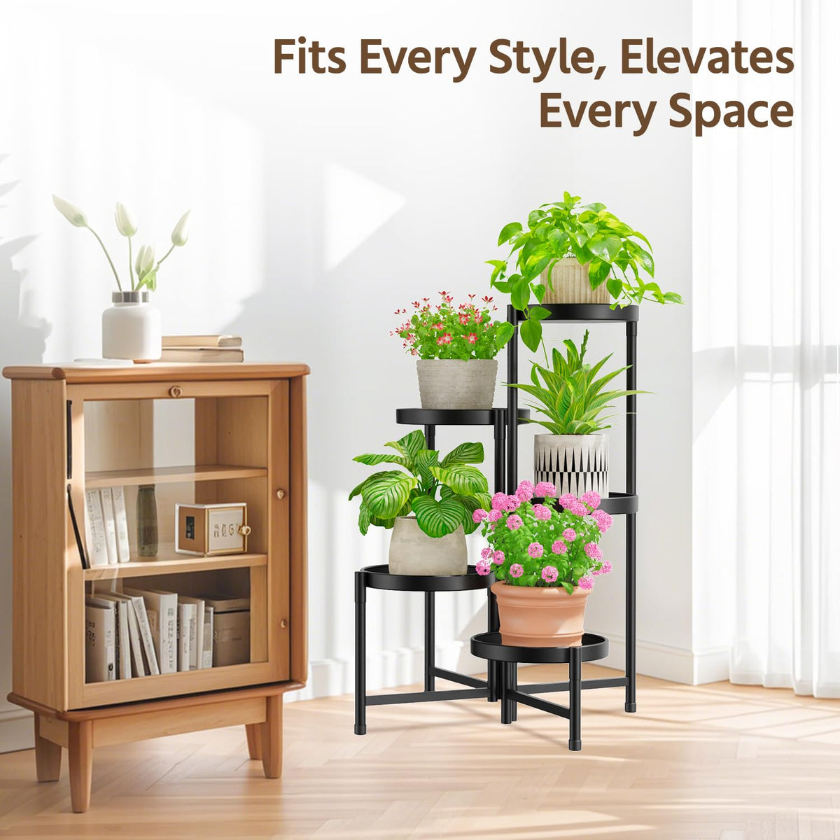 LASZOLA corner folding display shown in a cozy living room corner.