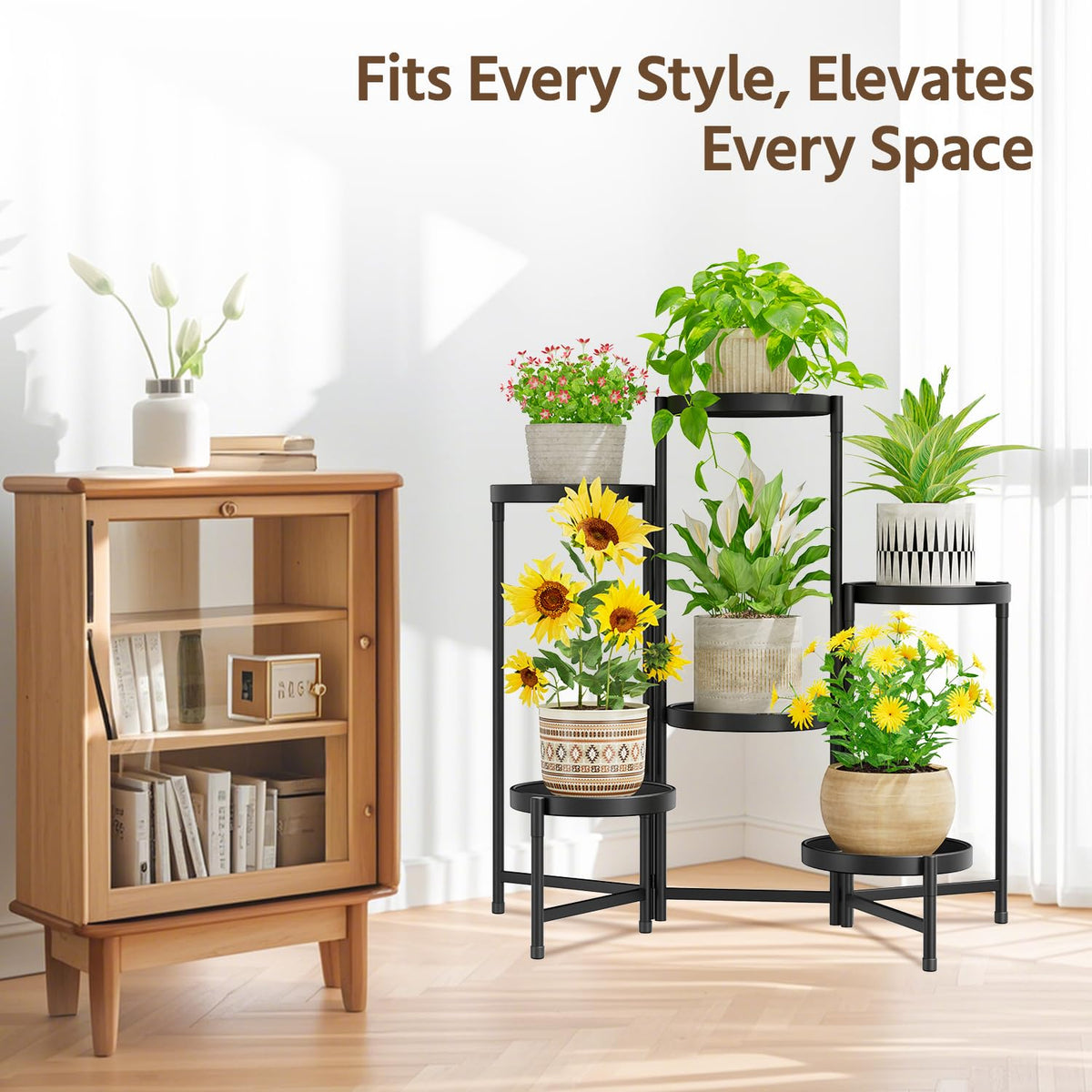 LASZOLA corner folding plant stand demonstrates easy setup and space-saving storage.