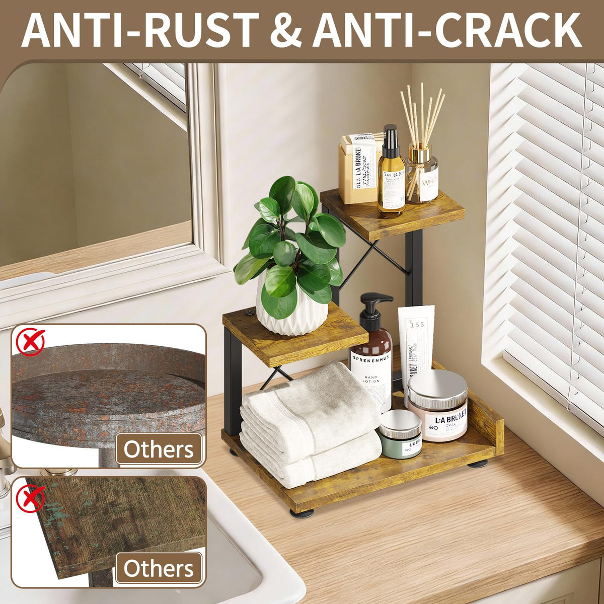 LASZOLA rustic brown finish detail adds warmth to decor.