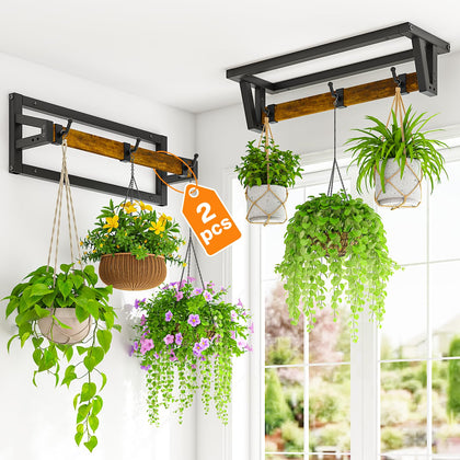 LASZOLA wall-mount plant hanger shows six sturdy hooks for tidy, elevated greenery.