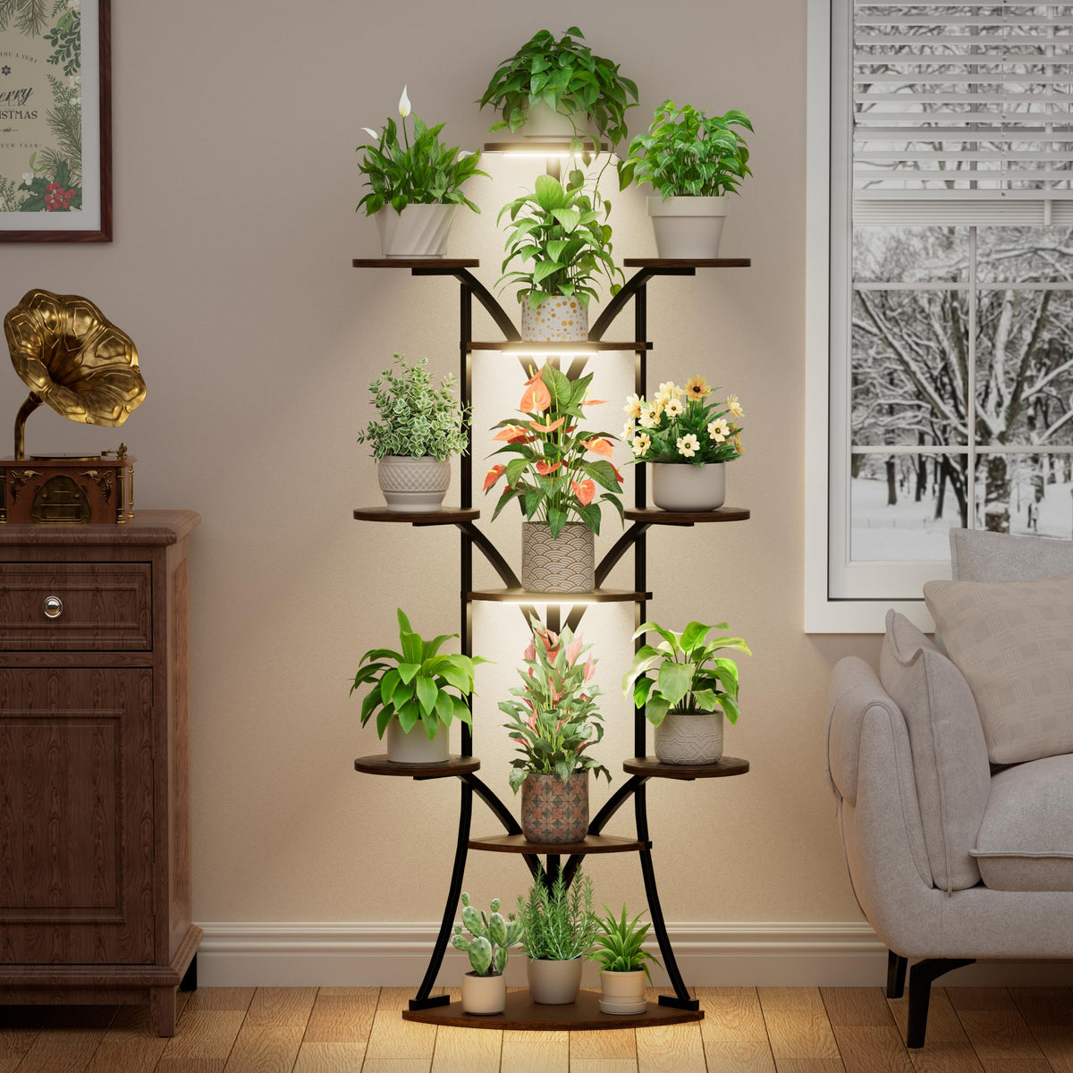 LATIBELL 11-tier corner plant shelf displays multiple levels in compact indoor spaces.