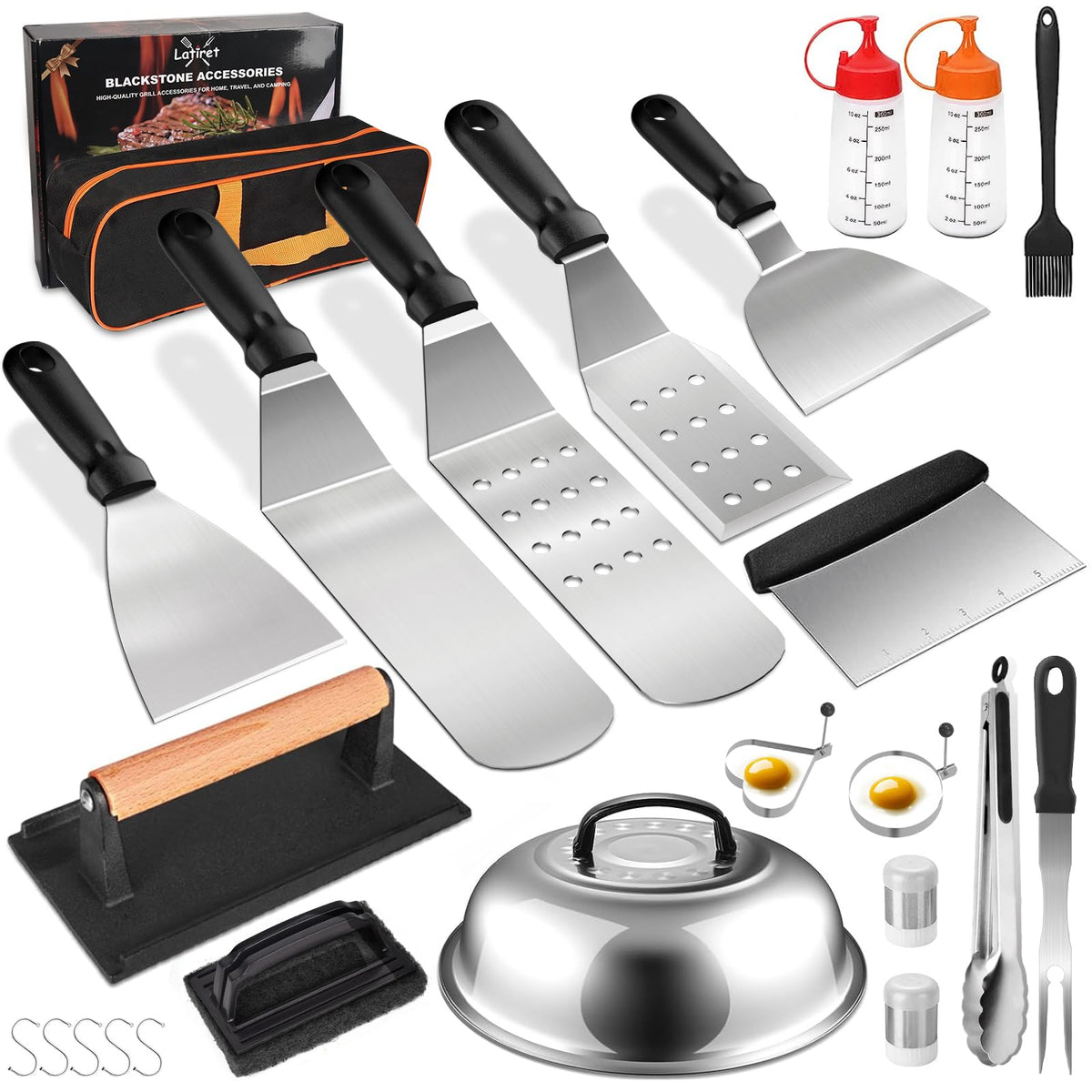 Latiret long spatula for quick flips on a hot griddle, enhances control.