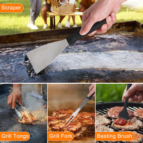 Latiret slant-edge scraper for precise edge cleaning on the griddle.