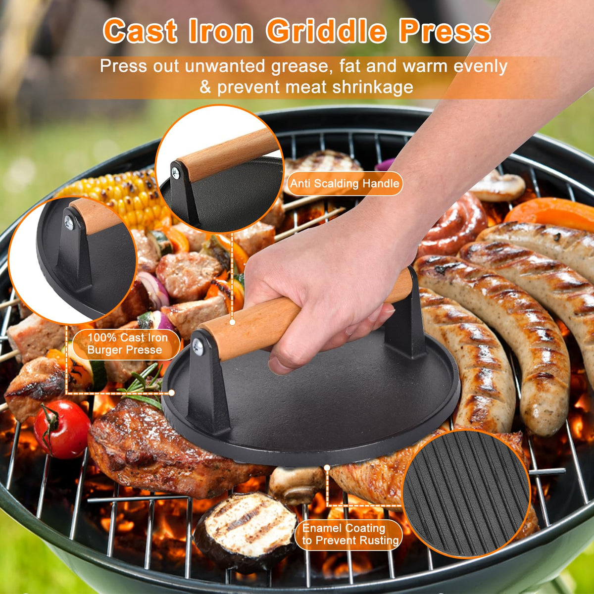 Latiret cast iron hamburger press shaping even patties