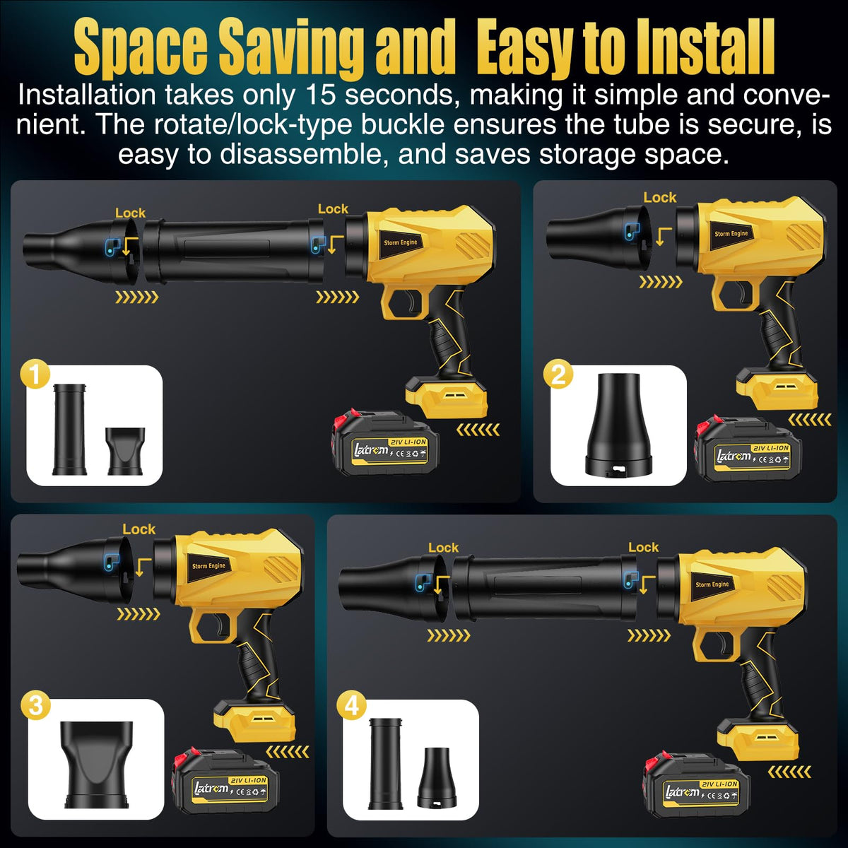 Latrcm leaf blower multi-function attachments expand cleaning options.