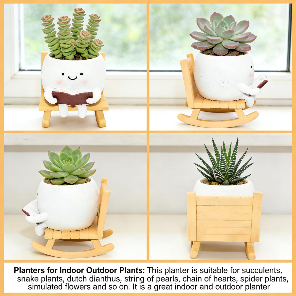LAUGOKOBE Smily Face Reading Book Planter adds whimsy to shelves