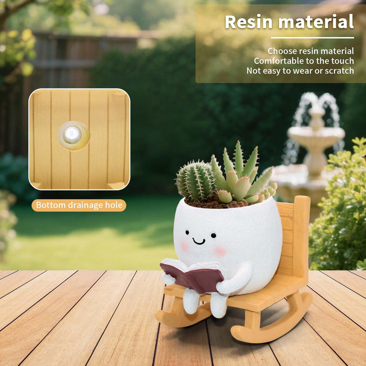 LAUGOKOBE Resin Rocking Chair Planter sways gently in breeze