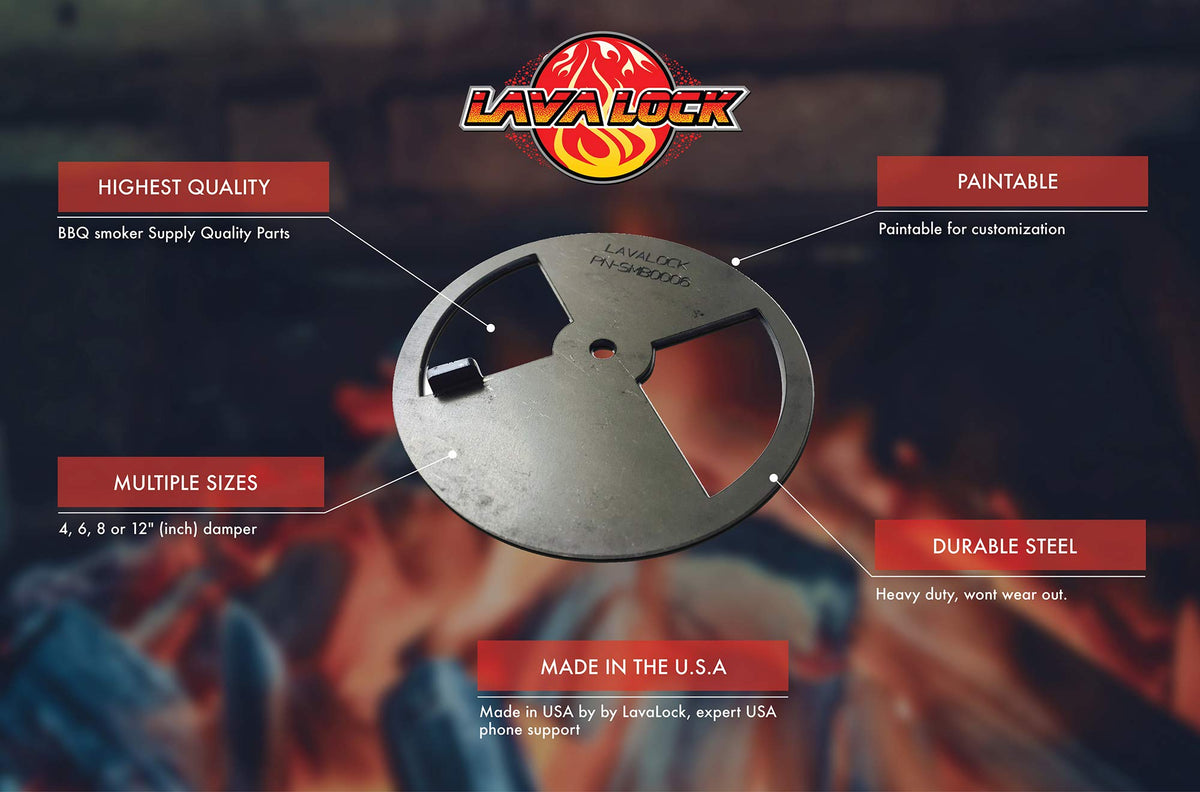 LavaLock 8in damper pinwheel helps fine-tune airflow during long smokes.