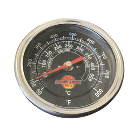 LavaLock thermometer shown fitting steel offset and gravity-feed cookers