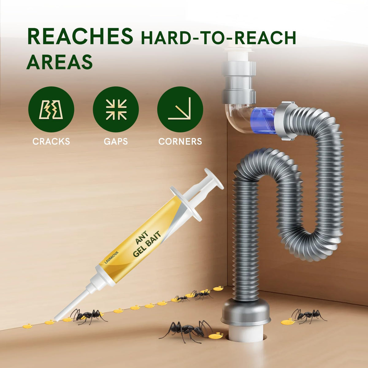 LAVANOVA Gel Bait attracts and kills common household ants effectively