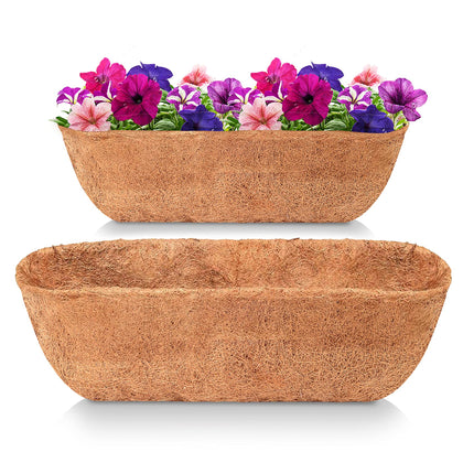 This LAVEVE 36-inch trough coco liner brown pack is shown in a front view for hanging baskets.