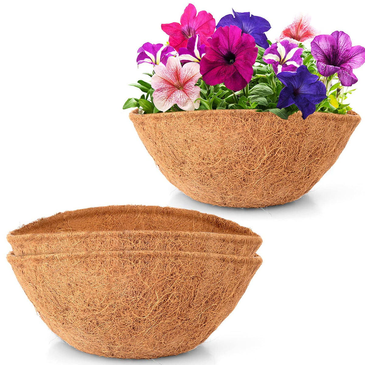 LAVEVE Coco Coir Liner 14-inch round for hanging baskets enhances soil moisture and airflow