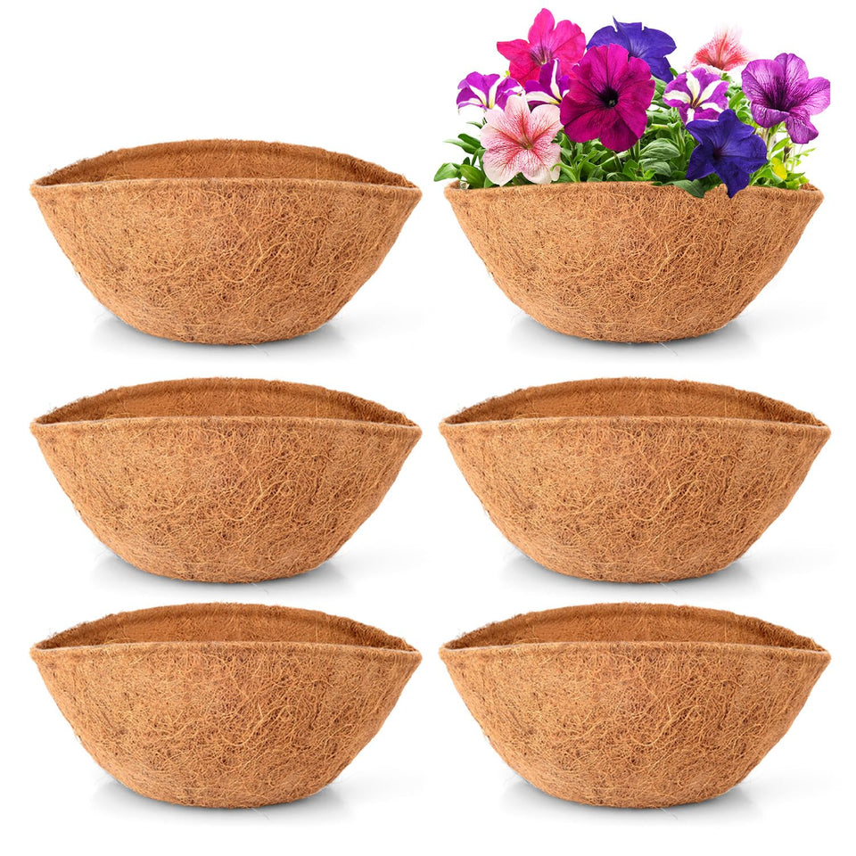 LAVEVE coco coir liner 14in six-pack shows moisture retention for healthier plants