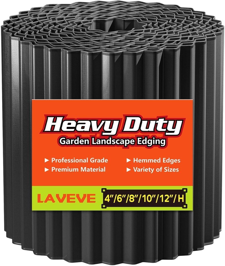LAVEVE corrugated metal garden edging in black defines borders with durable construction
