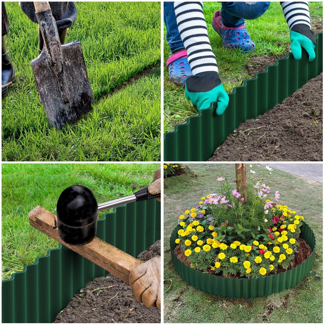 LAVEVE garden path edging corrugated green provides a low-profile border solution.