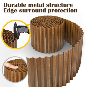 LAVEVE real rusted edging defines flower beds with contemporary corrugated texture.