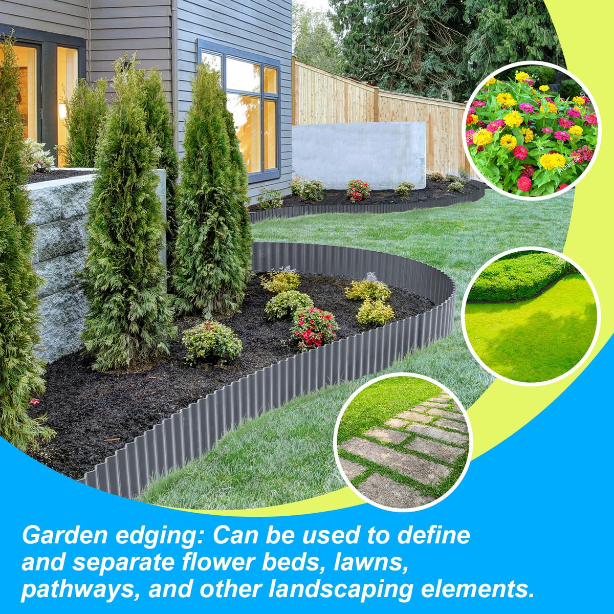 LAVEVE weather-resistant edging in dark gray enhances contemporary garden borders