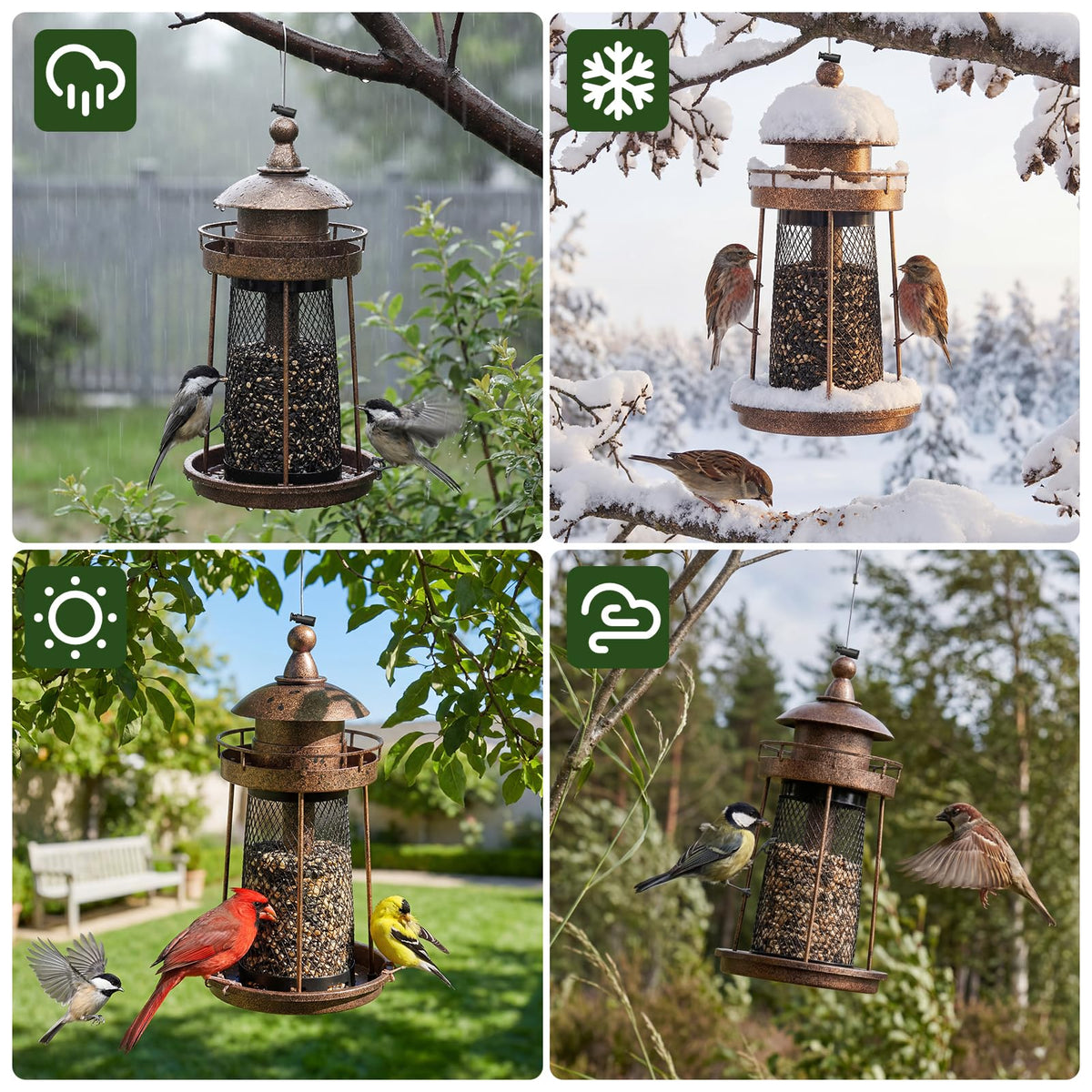 Lavezee Bird Feeder bottom circular port accommodates multiple birds at once.