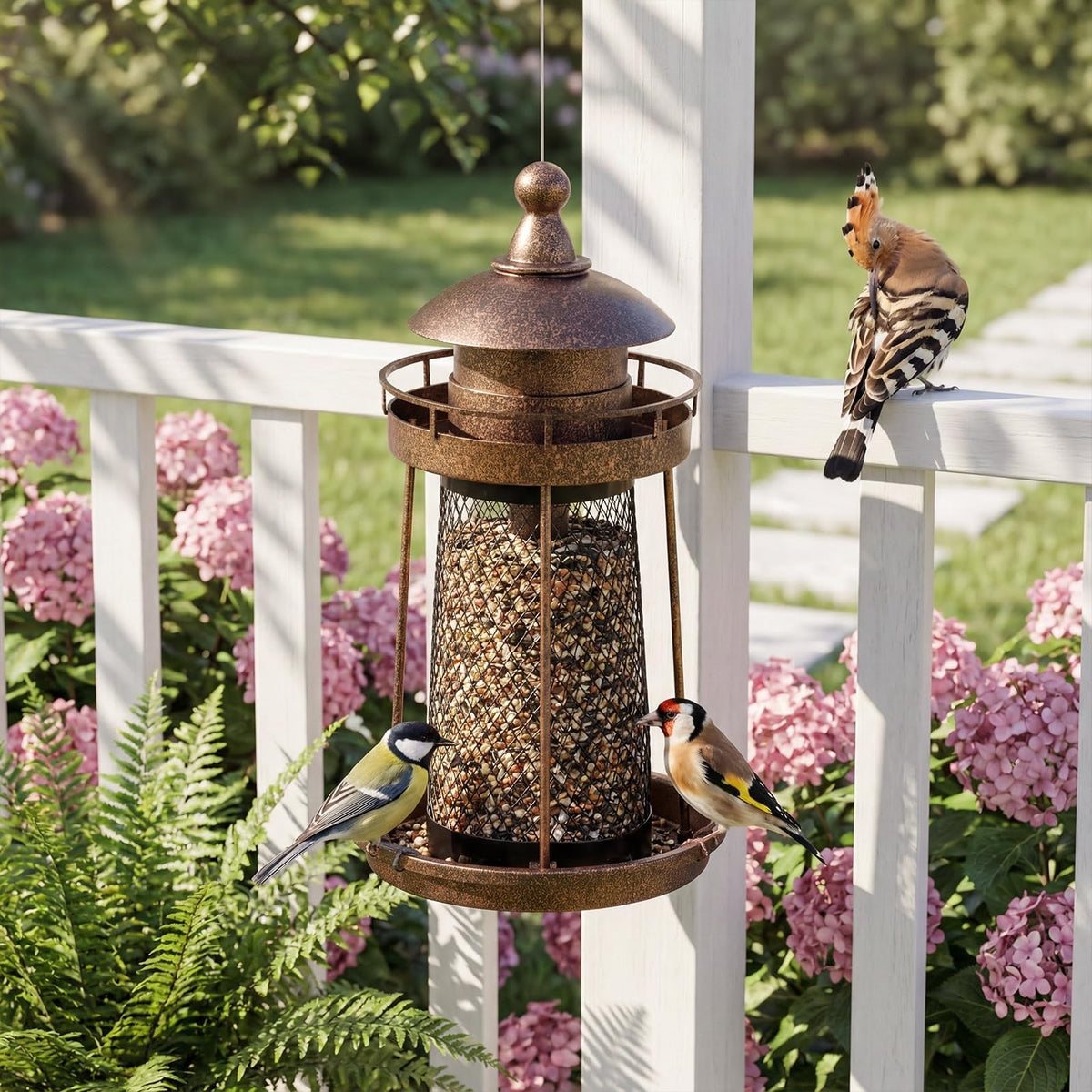 Lavezee Bird Feeder metal mesh body ensures durable outdoor use.