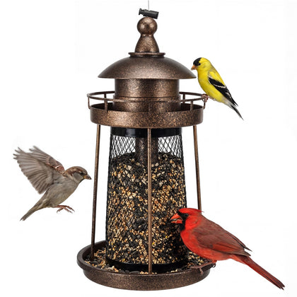 Lavezee Bird Feeder outdoors bronze hanging enables easy garden birdwatching.