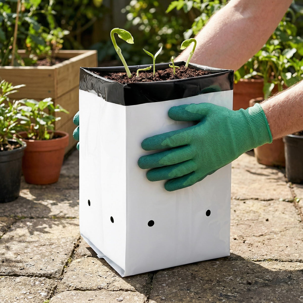 Lawei grow bag folded flat for easy storage after use
