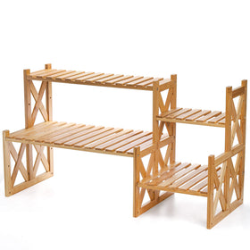 Lawei 2-tier bamboo stand top view for displaying multiple pots