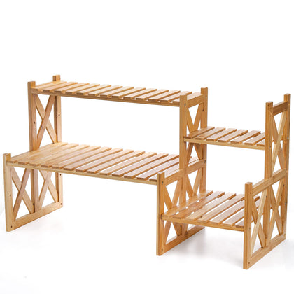 Lawei 2-tier bamboo stand top view for displaying multiple pots