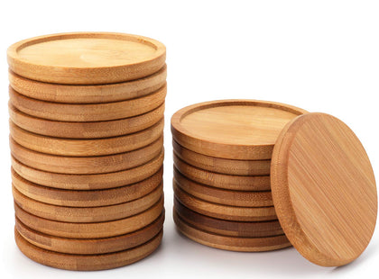 Lawei bamboo plant saucer, round 3dot34inch, catches excess water for healthy-looking succulents.