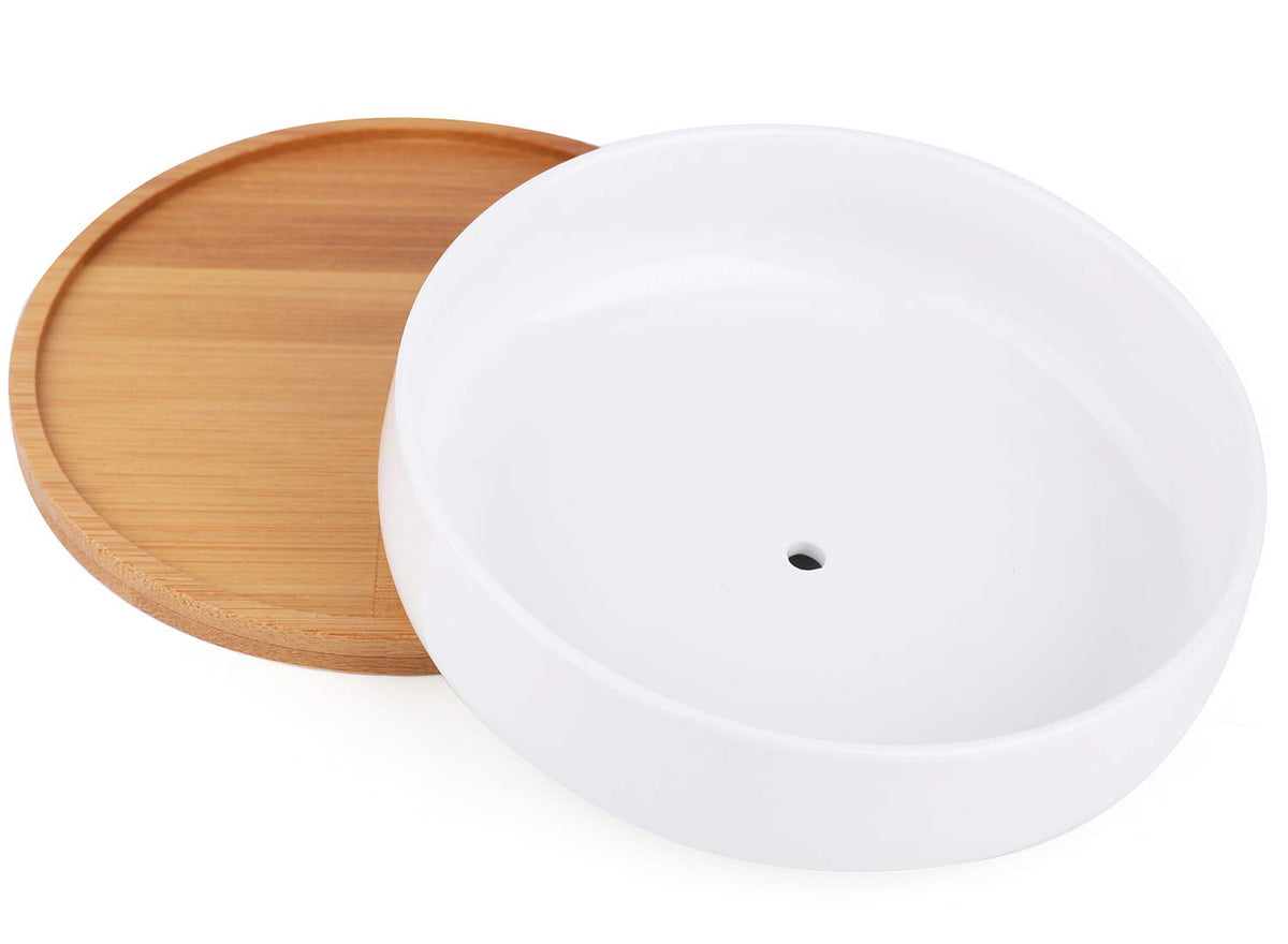 Lawei removable bamboo tray aids clean watering and maintenance