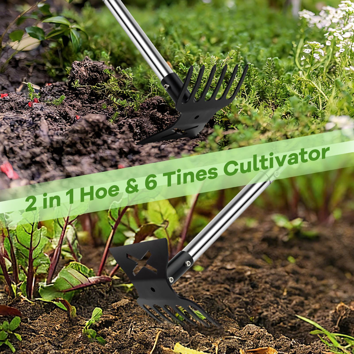 LAWFYMORI weed-rake 56in long handle enables efficient weed removal