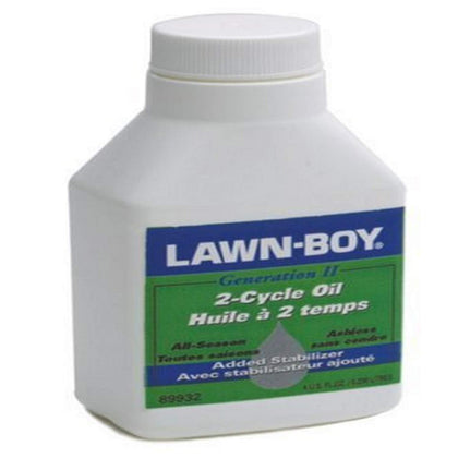 Lawn-Boy 89932 ashless oil bottle for 2-cycle engines supports easier starts and cleaner engine performance.