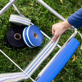 Lawn Chair USA navy blue webbing option offers a classic look for outdoor seating.