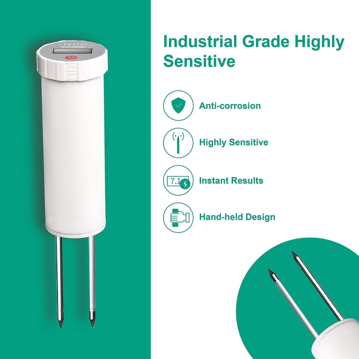LAWNFUL Digital Soil pH Meter battery compartment powering long field tests