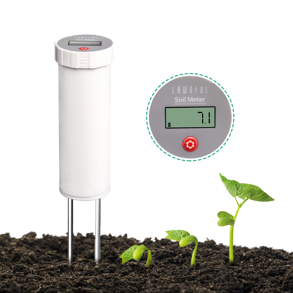 LAWNFUL Digital Soil pH Meter in hand for quick on-site soil checks.