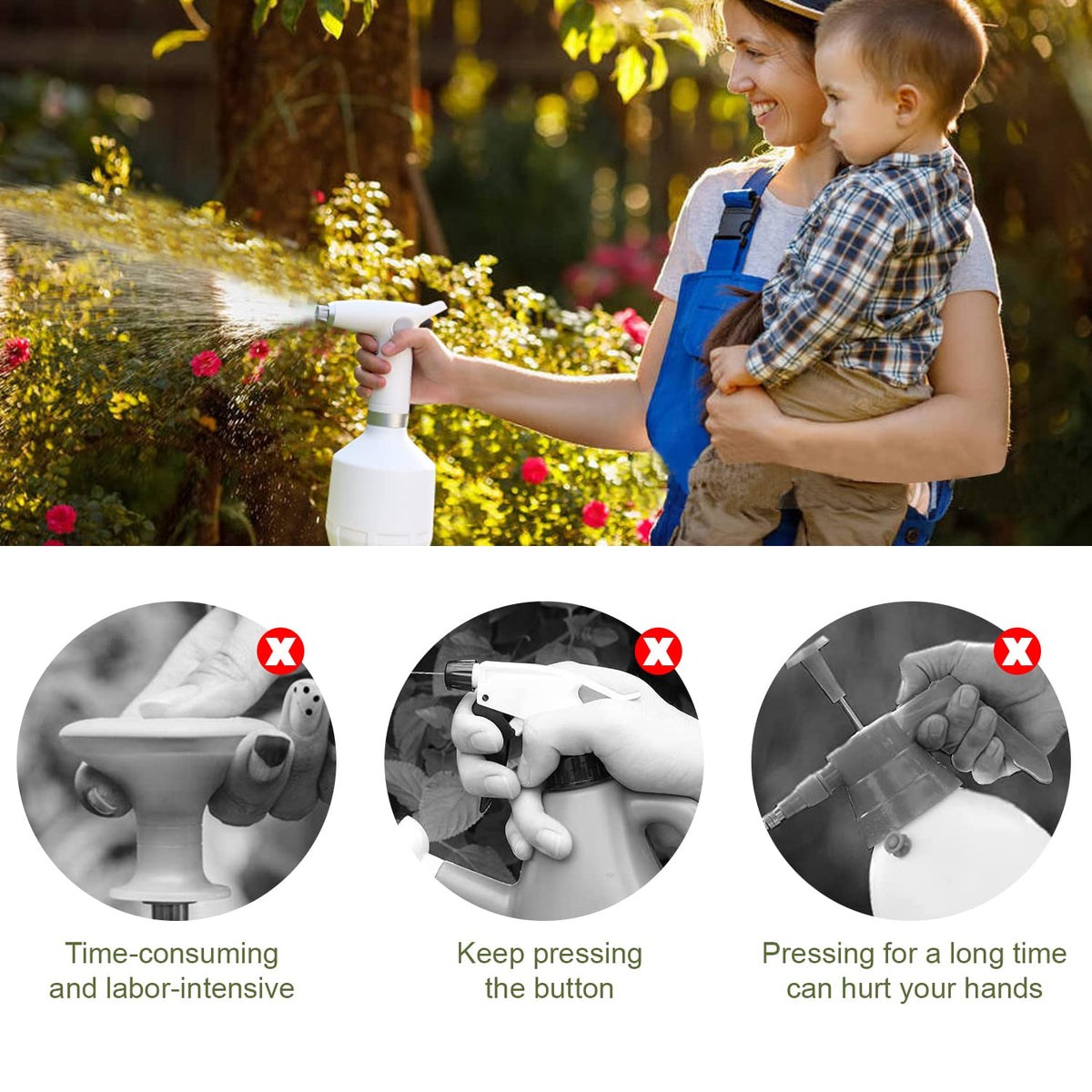LAWNFUL electric spray bottle LED battery indicators show charge status at a glance.