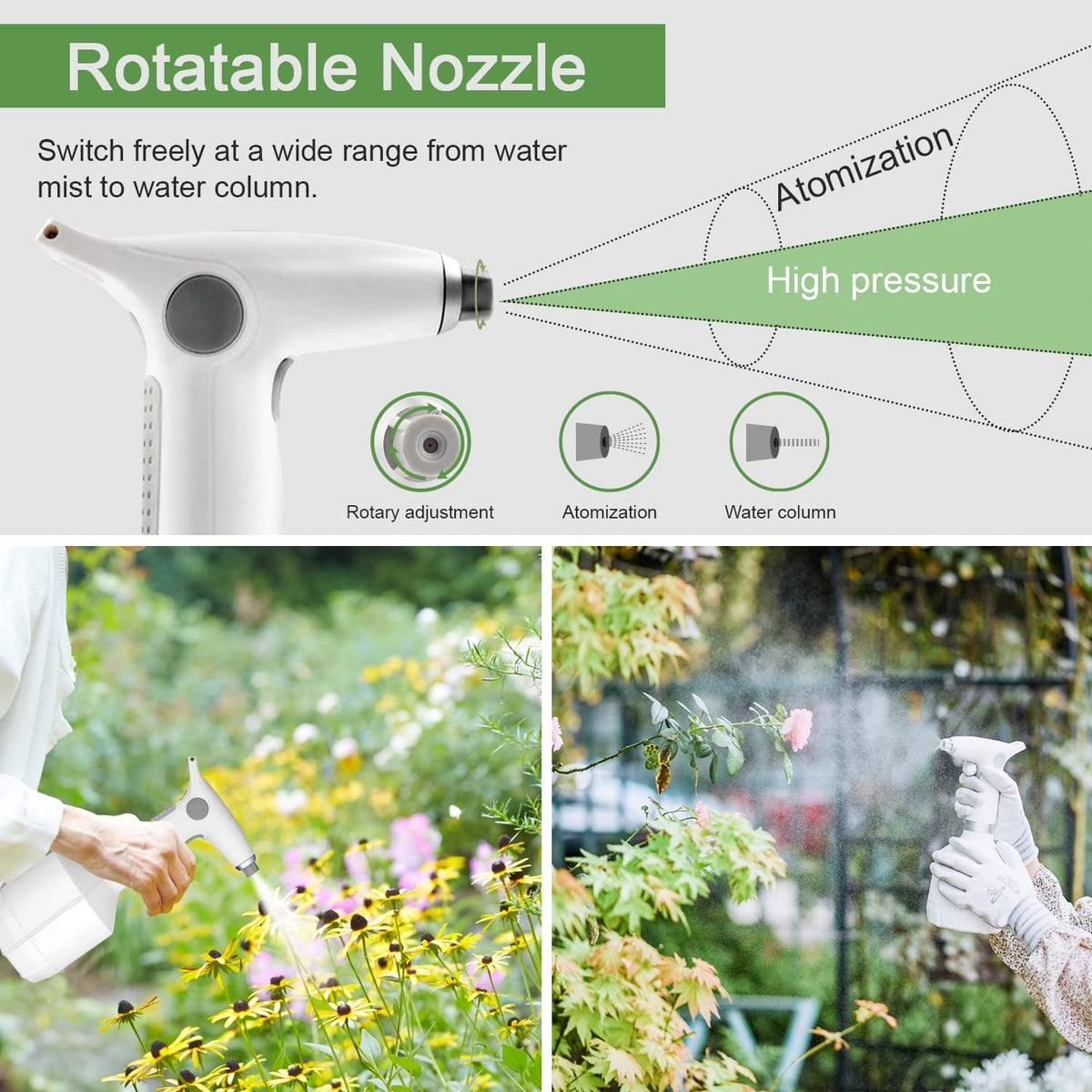 LAWNFUL electric spray bottle mist mode provides fine, even coverage for delicate foliage.