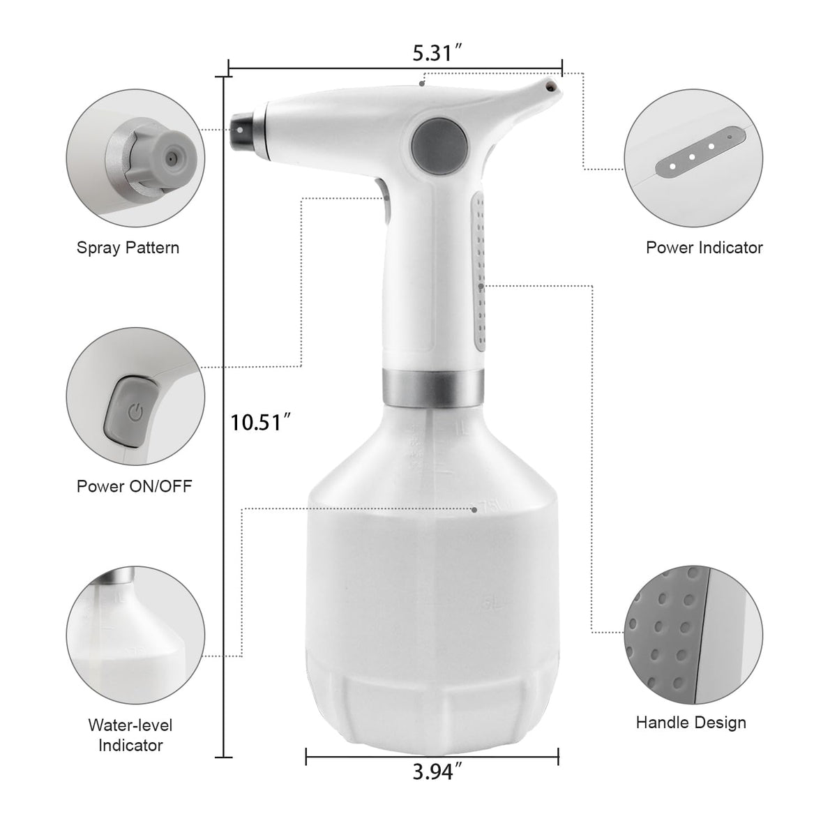 LAWNFUL electric spray bottle ergonomic trigger promotes wrist-friendly, effortless misting.