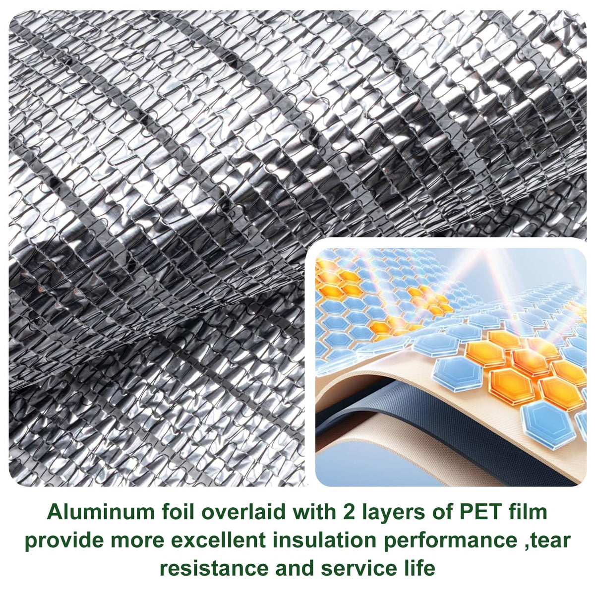 LAWNGO Aluminet reflective silver surface deflecting heat for shade