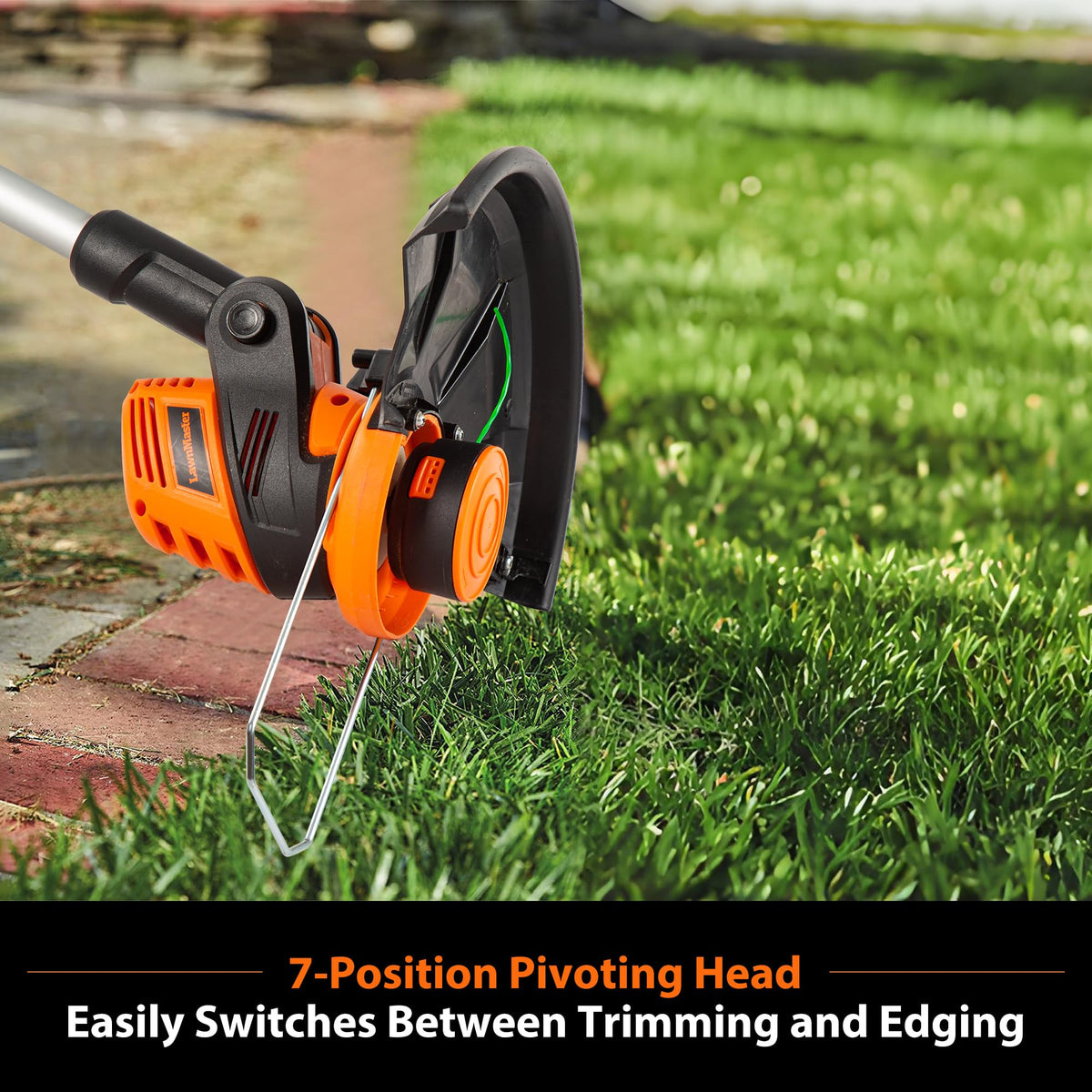LawnMaster 12-inch cutting width enables efficient mowing.