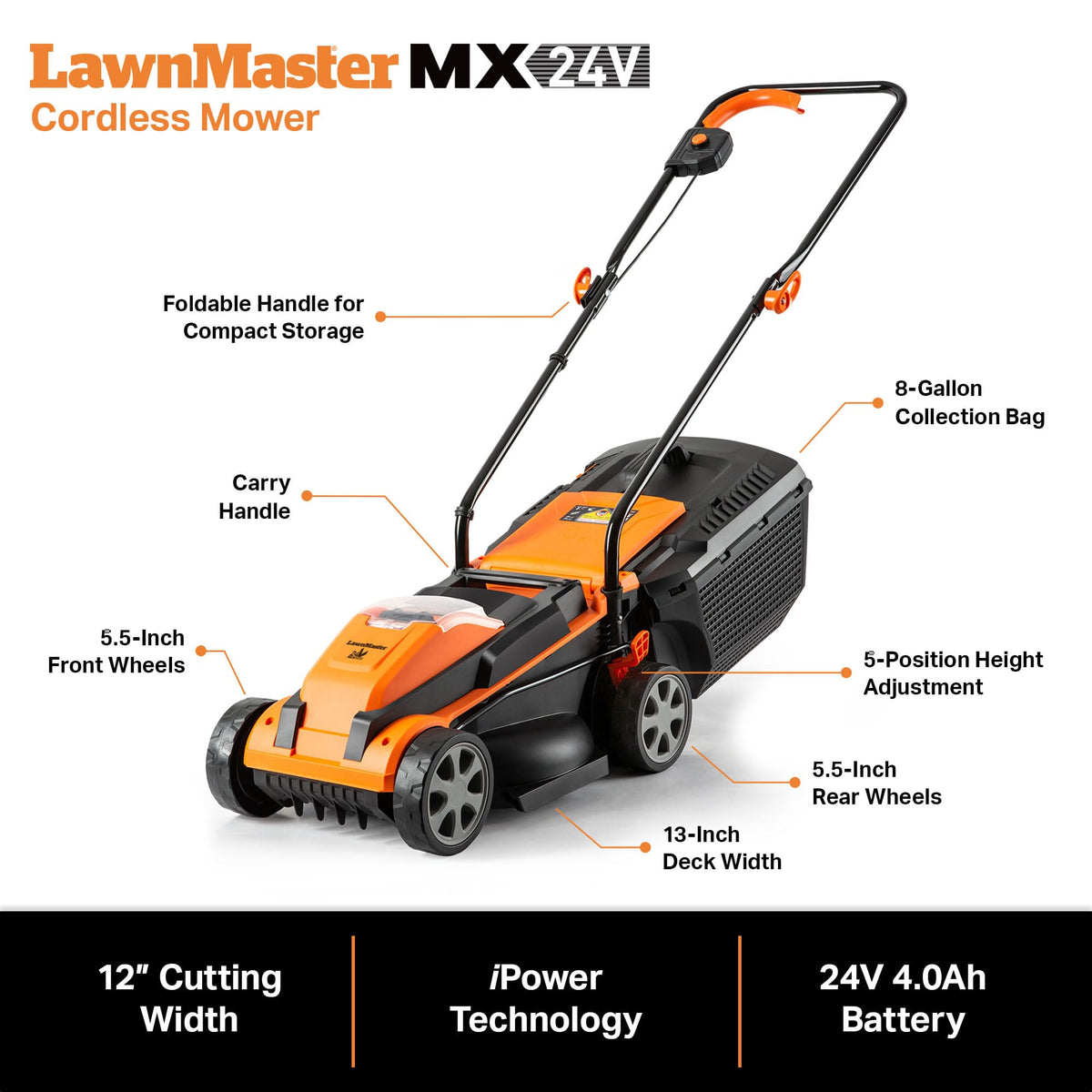 LawnMaster 24VMWBL charger included for quick, ready-to-use sessions.