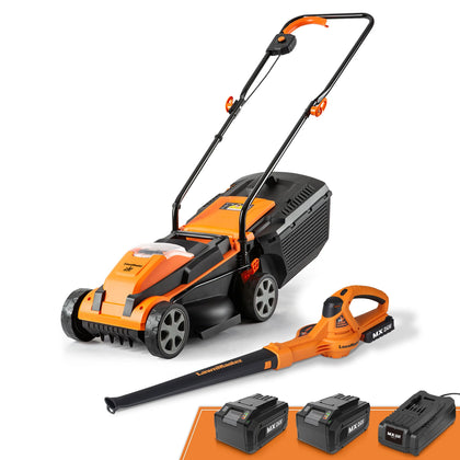 LawnMaster 24VMWBL mower deck at 13-inch width for easy lawn edges.