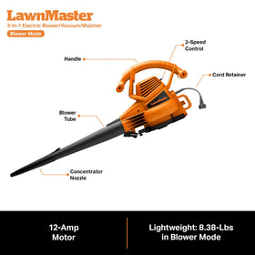 LawnMaster BV1210 collection bag reduces interruptions during yard work