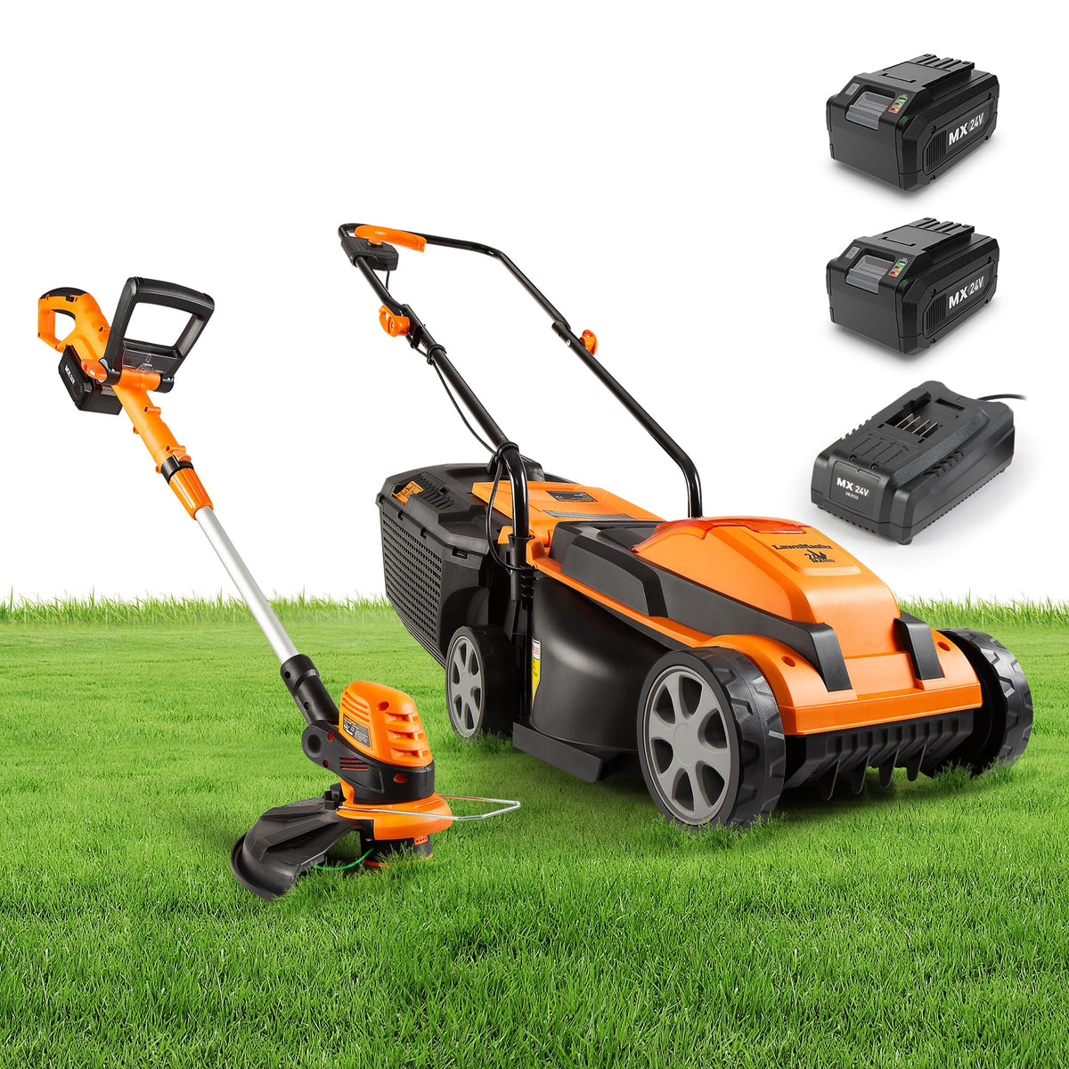 LawnMaster 7-position head converts trimmer to edger for edges.