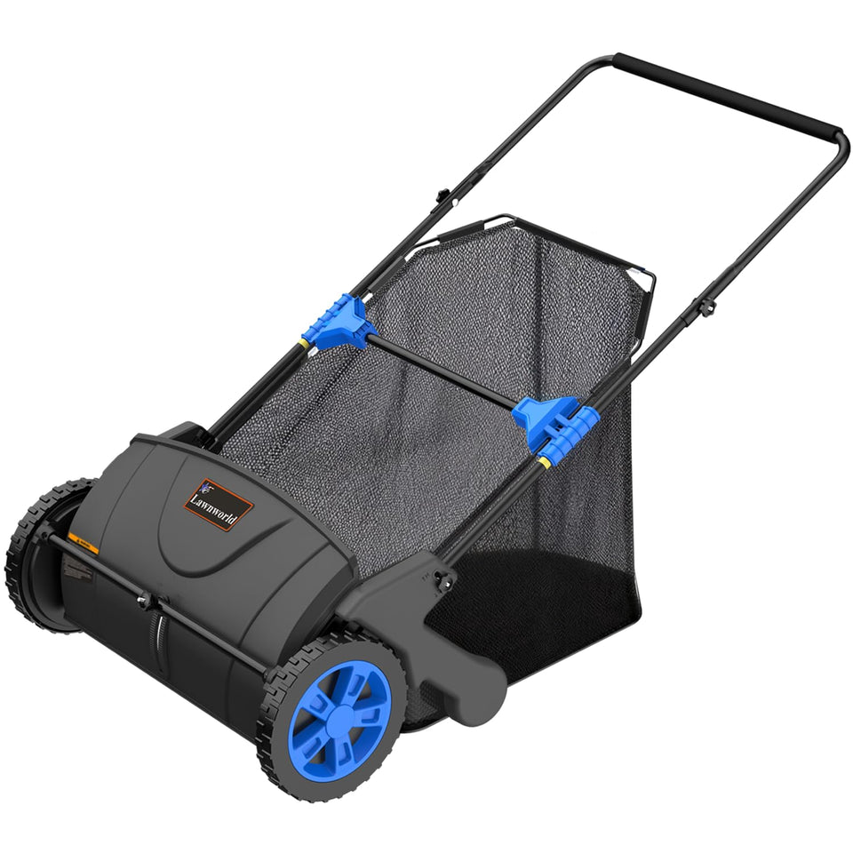 Lawnworld 21 Inch Leaf and Lawn Sweeper side view shows easy push operation.