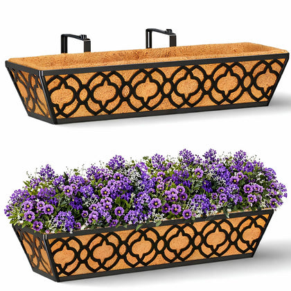 LAWYAMAI 24-inch railing planter on balcony with coco liner for healthy herbs