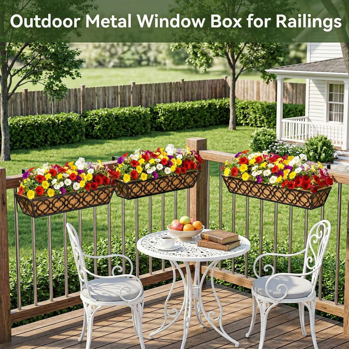 LAWYAMAI outdoor planter in black enhances balcony displays.