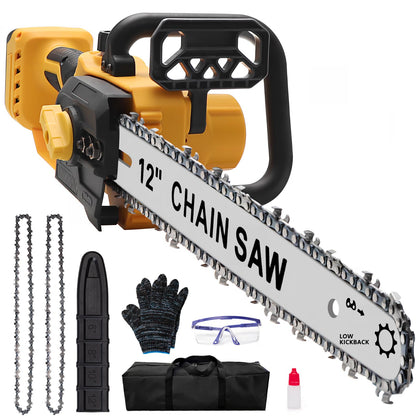 Laxsima 12‑inch cordless chainsaw with battery not included, versatile for wood cutting.