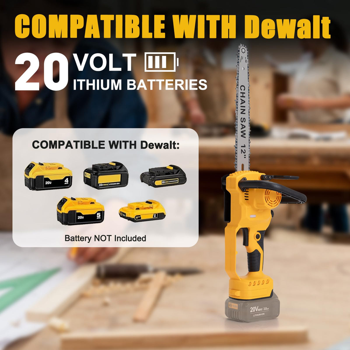 Laxsima Dewalt 20V battery‑compatible setup enables cordless use.