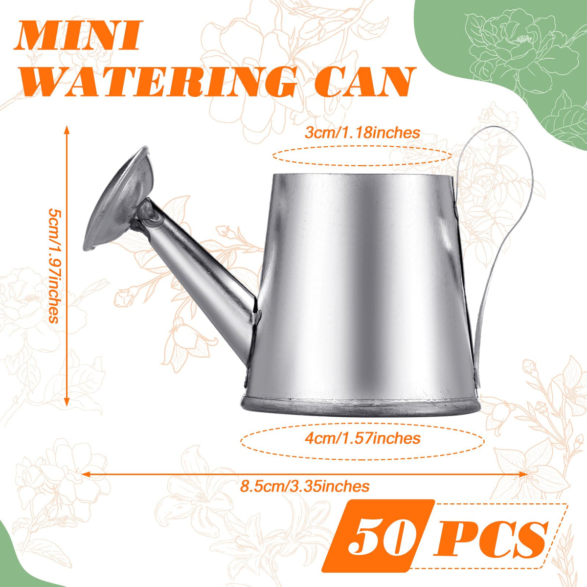 Layhit 50-pcs mini watering can silver pack, ideal for crafts and party favors.